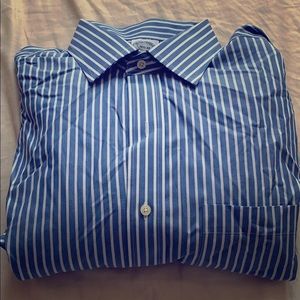 Blue button down with white stripes
